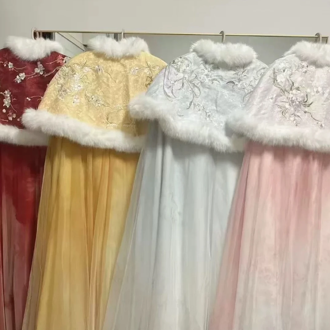 花神斗篷秋冬绣花双层披风梅花斗篷加绒加厚百搭汉服外披风