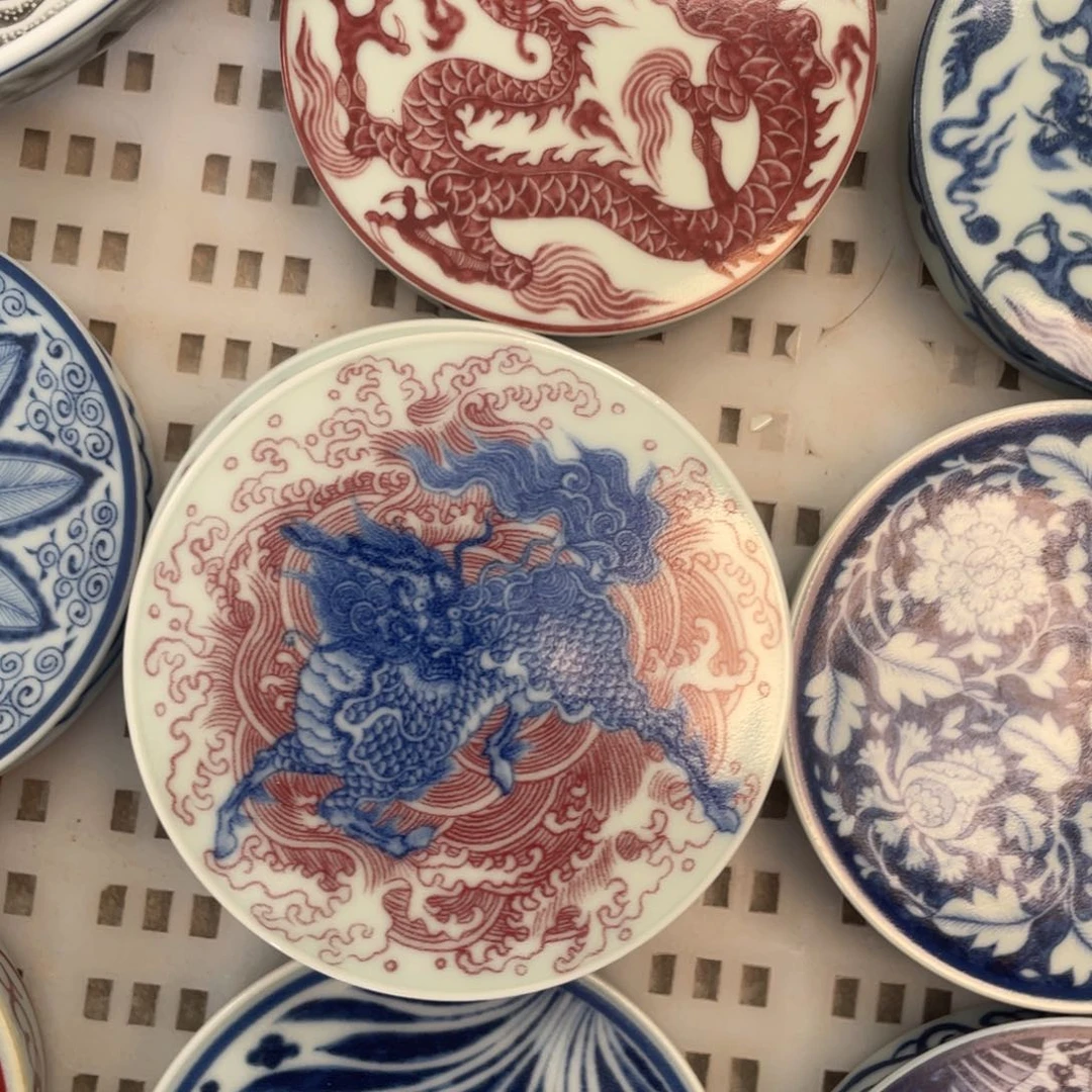 瓷片景德镇麒麟踏浪盖置