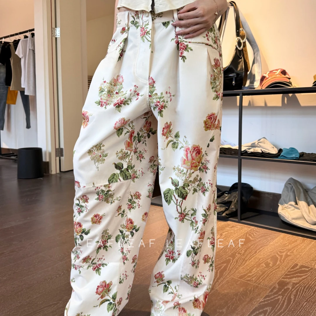 OPEN YY 米色印花长裤 LEAFLEAF设计师品牌