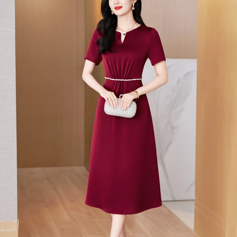 高端名媛气质连衣裙礼服2025夏季新款女装高腰显瘦婚礼妈妈装裙子