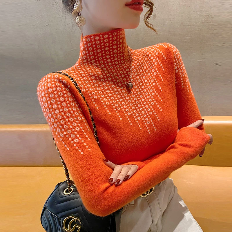 半高领100纯羊绒衫女士秋冬针织时尚加厚羊毛打底衫宽松显瘦毛衣