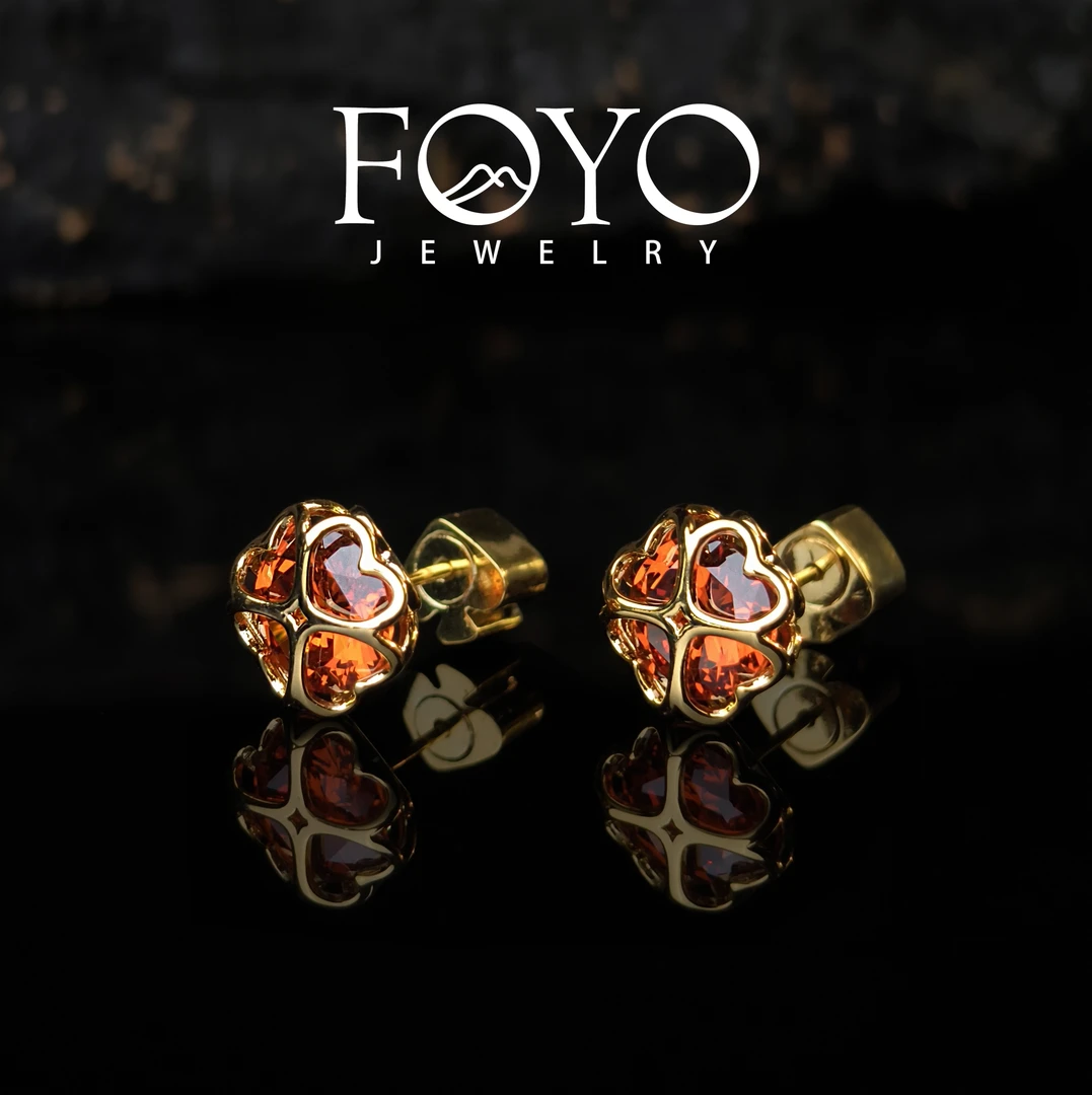 2009-2四叶花桃心精致小耳钉 11mm