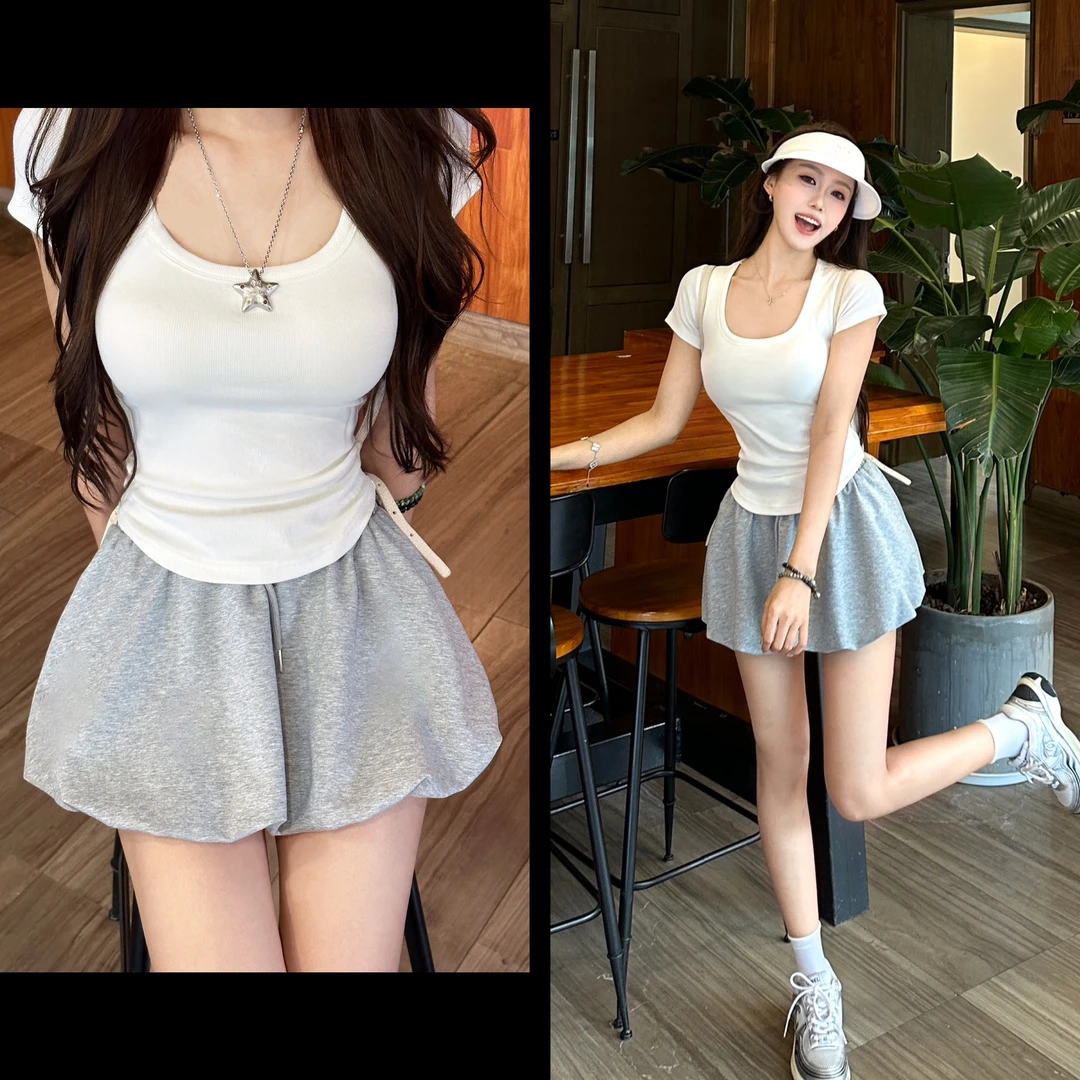 刘婆子店铺款【花苞裙】甜美风纯色松紧腰半身花苞裙裤防走光227#