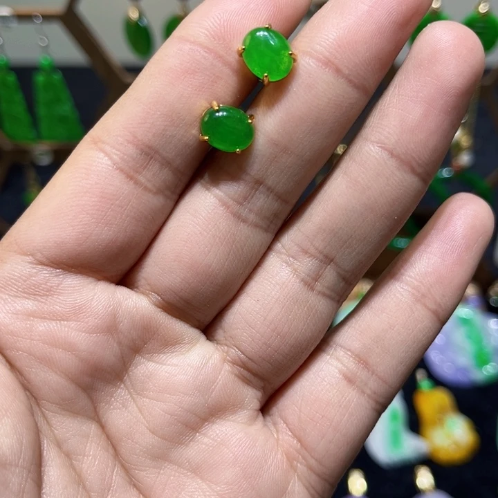 翡翠耳饰14K金镶嵌耳钉