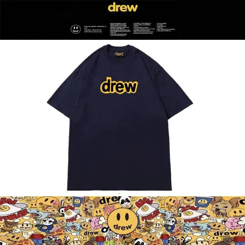 drew字母短袖T恤潮牌高街斯汀比伯宽松情侣重磅长绒棉hiphop创意