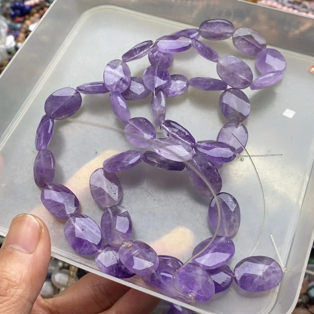 咕***咚玛瑙/玉髓未镶嵌珠宝半成品两条天然微瑕紫水晶椭圆A17