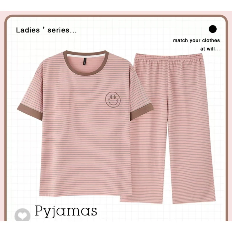 纯棉夏季睡衣女套头短袖短裤可外穿休闲家居服套装宽松薄款