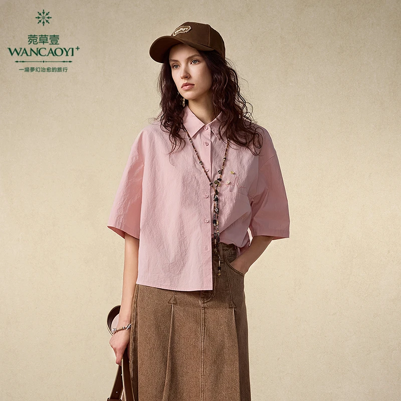 【商场同款】菀壹2025夏季新款直筒百搭纯棉短袖衬衫C21232521