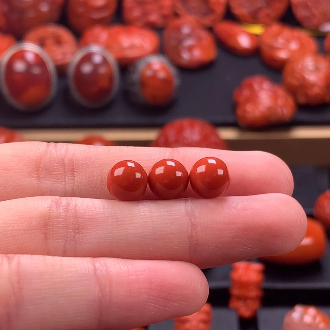 未镶嵌圆珠对珠7mm南红玛瑙三**河