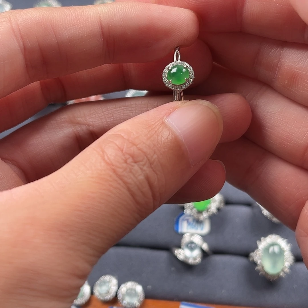 翡翠银S925镶嵌戒指缅甸A货翡翠