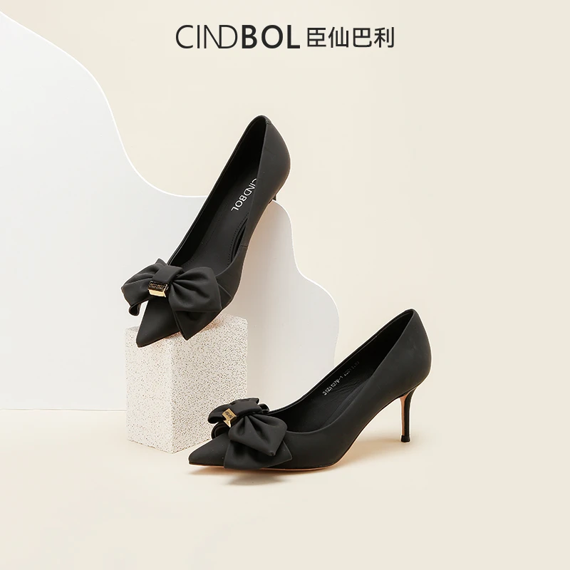CINDBOL/臣仙巴利浅口高跟鞋气质轻奢时尚百搭性感女士黑色鞋1379