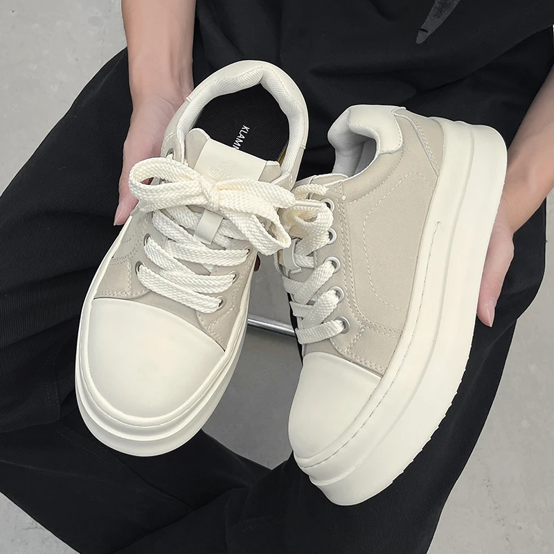 美式减震内增高板鞋男厚底通勤帆布鞋简约小胖丁通勤休闲板鞋