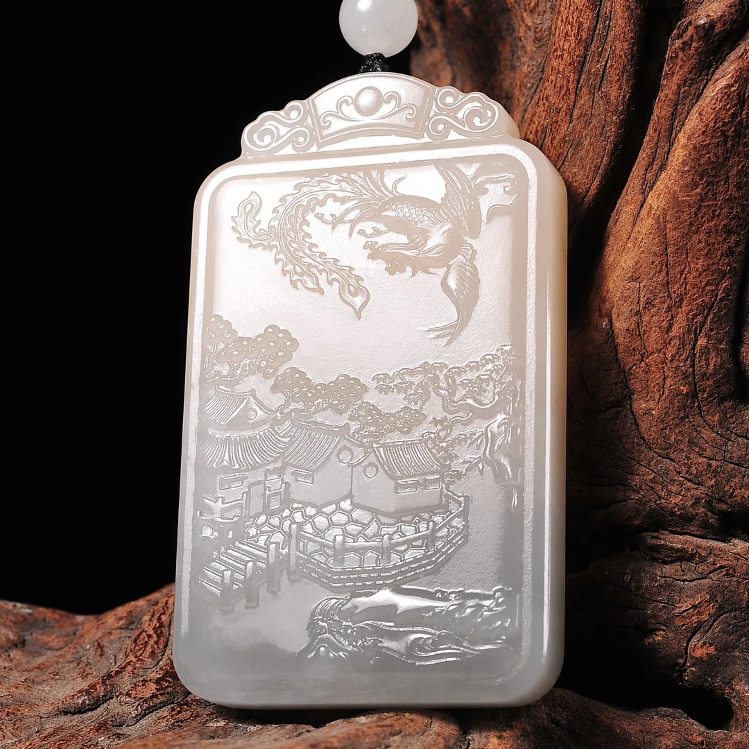 天然和田玉藕粉色龙凤呈祥吊坠