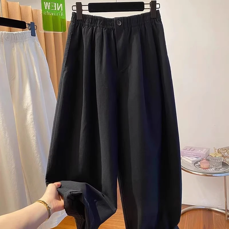 白色气球裤子女款春夏2025新款流行宽松休闲百搭九分灯笼裤阔腿裤