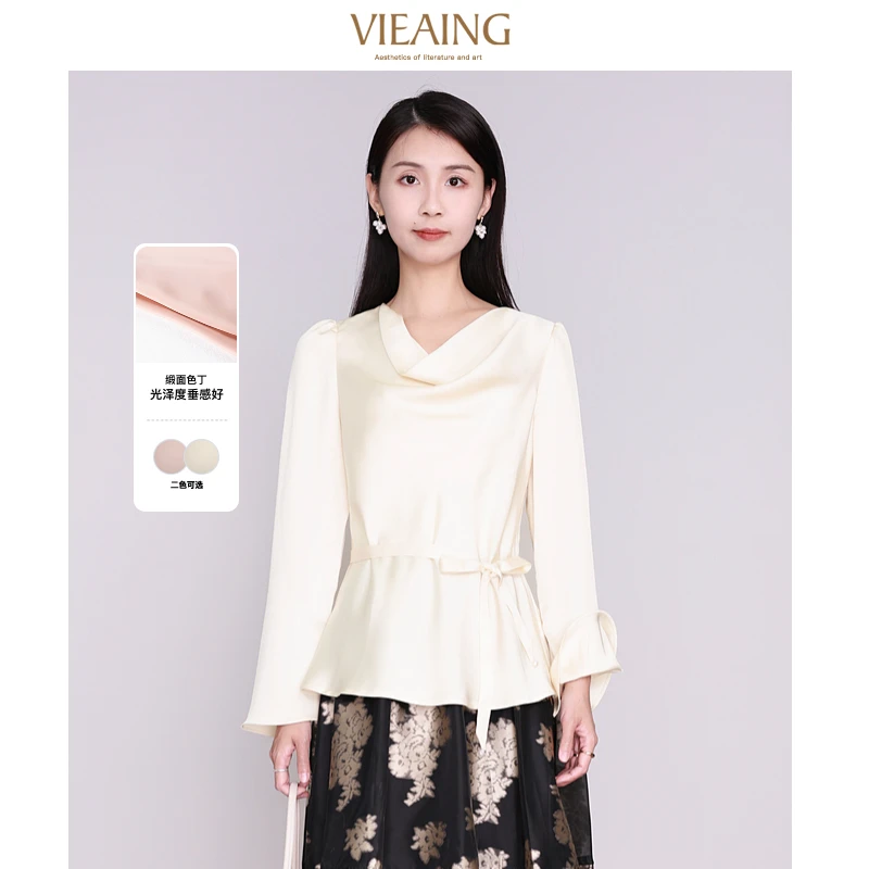 VIEA.ING薇迎2025春季新款气质荡领绑带收腰长袖衬衫高级感上衣女
