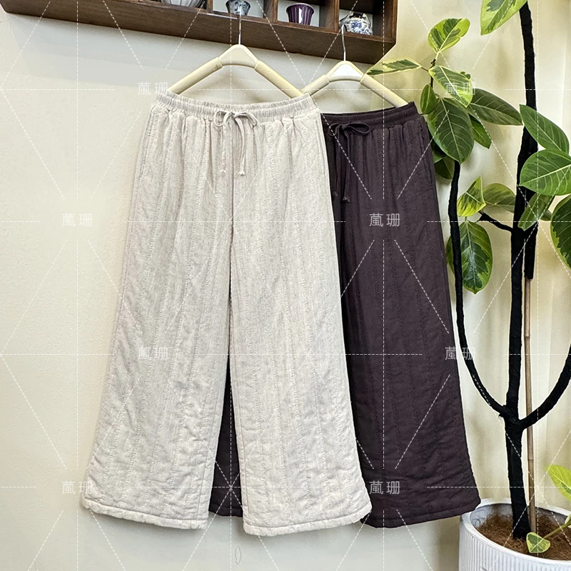 【亚麻压线棉裤】冬季加厚保暖亚麻休闲长裤百搭直筒裤52725