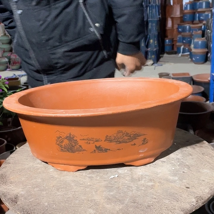 紫砂38红腰圆花盆花盆
