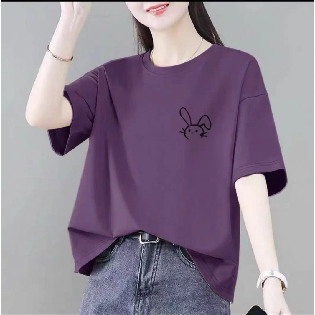 100%纯棉短袖t恤女士夏季新款韩版宽松大码胖mm休闲洋气半袖上衣