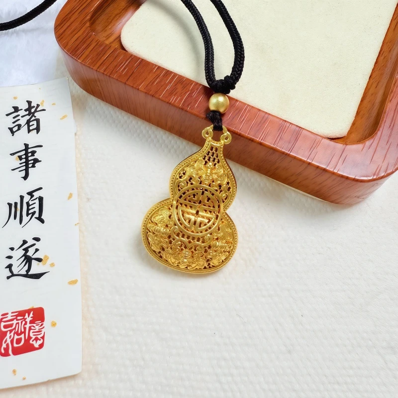 合金吊坠 古法花丝镂空葫芦吊坠 福禄运转情侣吊坠