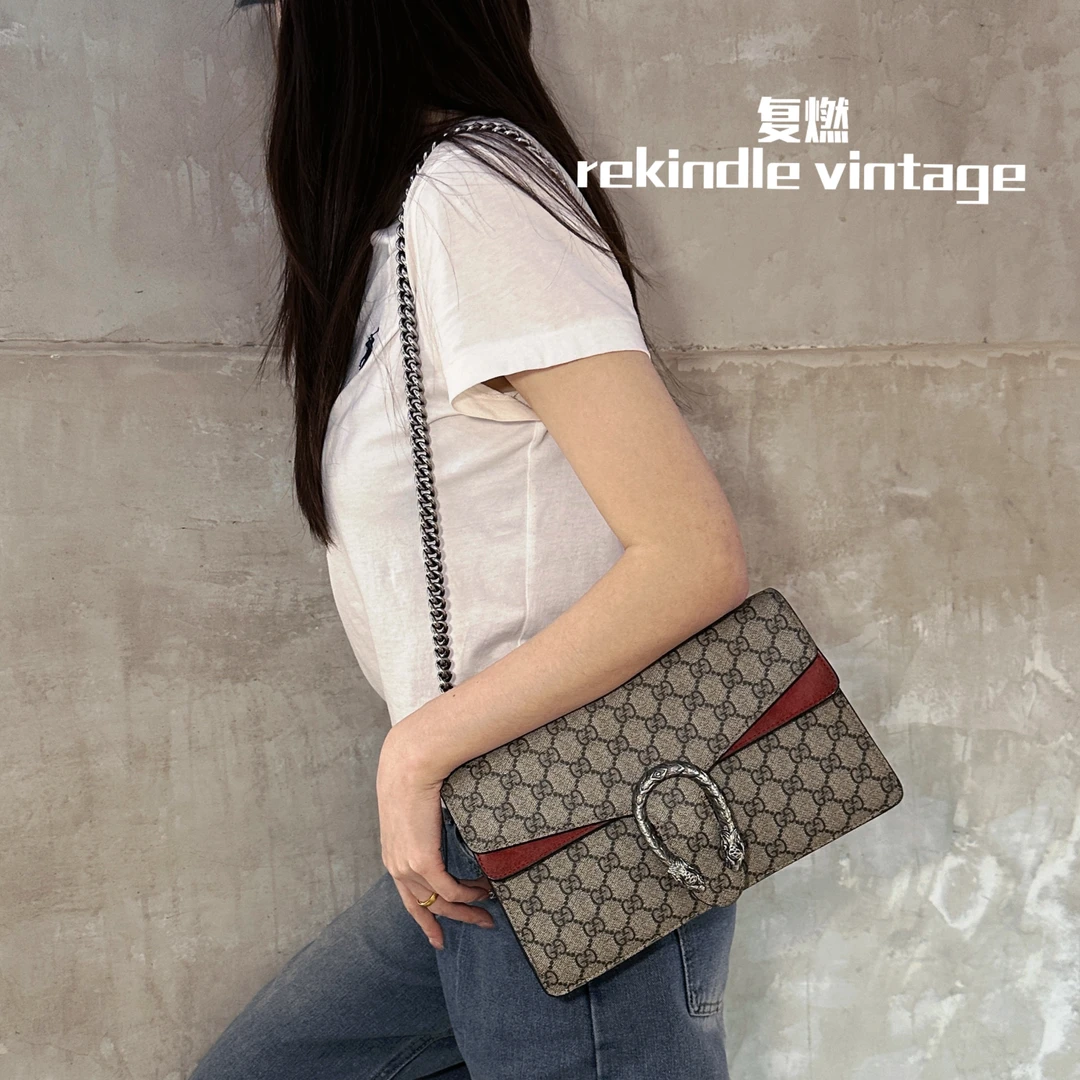 95新 GUCCI/古驰 复燃精选/中号酒神红内单肩包