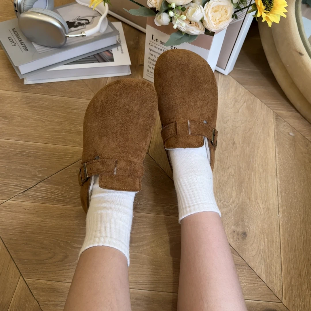 convince冬季一脚蹬勃肯室内外全包保暖棉复古休闲百搭慵懒雪地靴