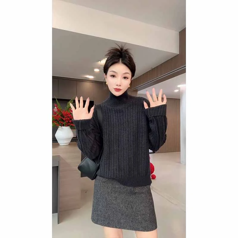 高级感半高领针织衫毛衣女2025秋冬季新款大码胖mm内搭打底衫上衣