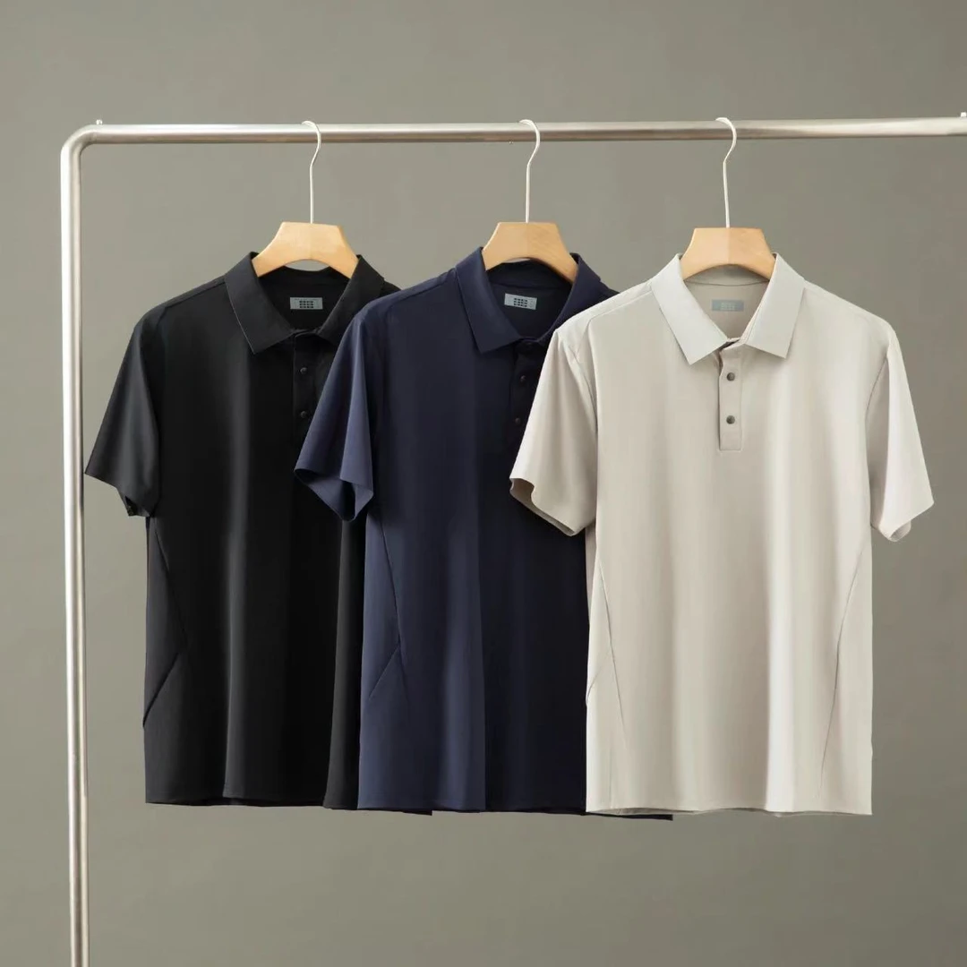 轻奢级！夏季男士商务高弹简约立体裁剪压胶运动polo衫