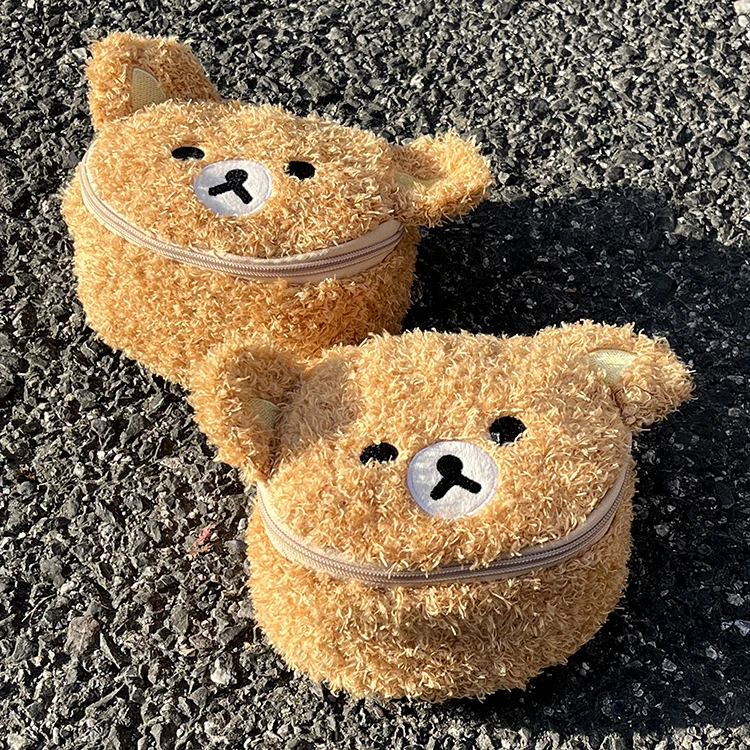 韩系卡通可爱小熊化妆包便携旅行大容量毛绒立体手提洗漱收纳包袋