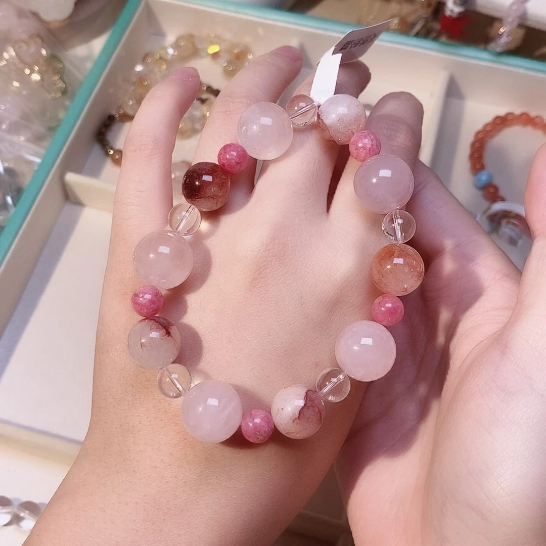 水晶手链合金粉水胶花手串