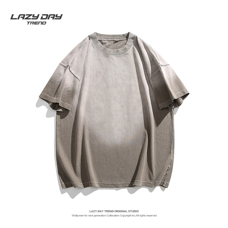 LAZY DAY原创男装日系渐变水洗重磅300gt恤男士夏季宽松短袖上衣