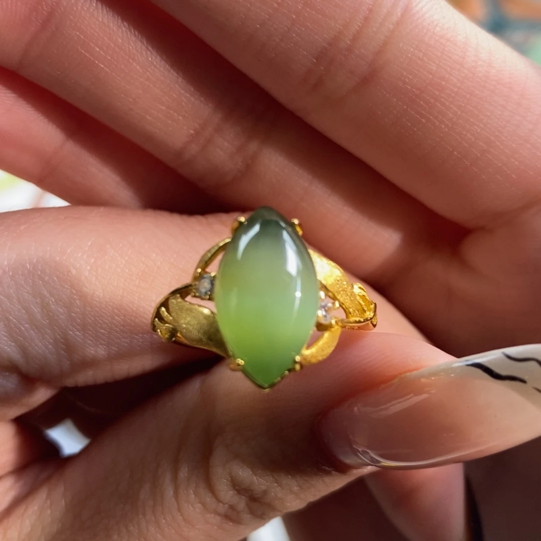 和田玉银S925镀金镶嵌手镯碧玉猫眼戒指