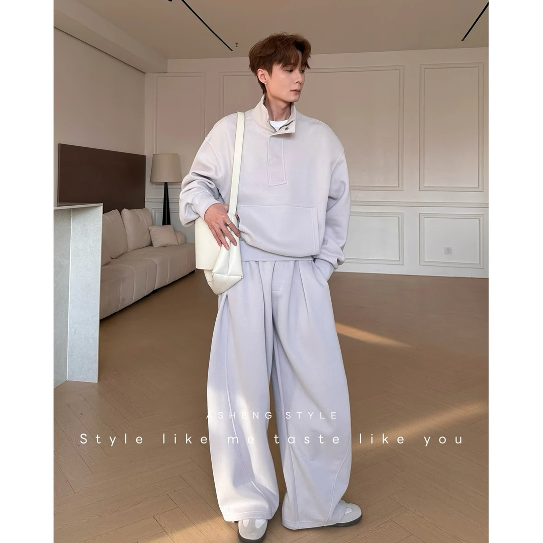 韩风高级感套头卫衣宽松休闲运动套装男款春季新款简约两件套