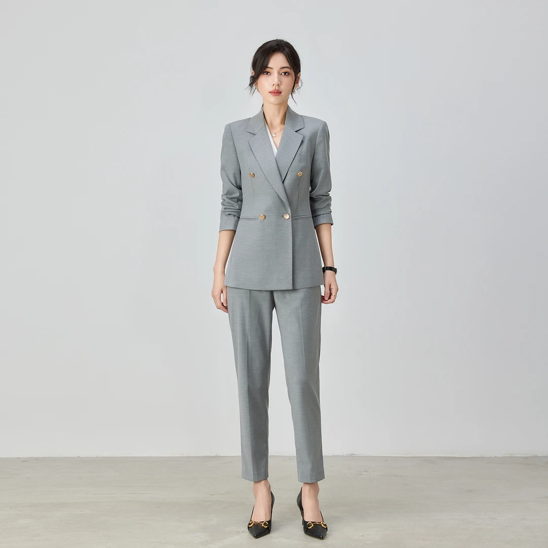 2025秋季高级灰色职业西装套装女正装小个子职业工作装西服两件套