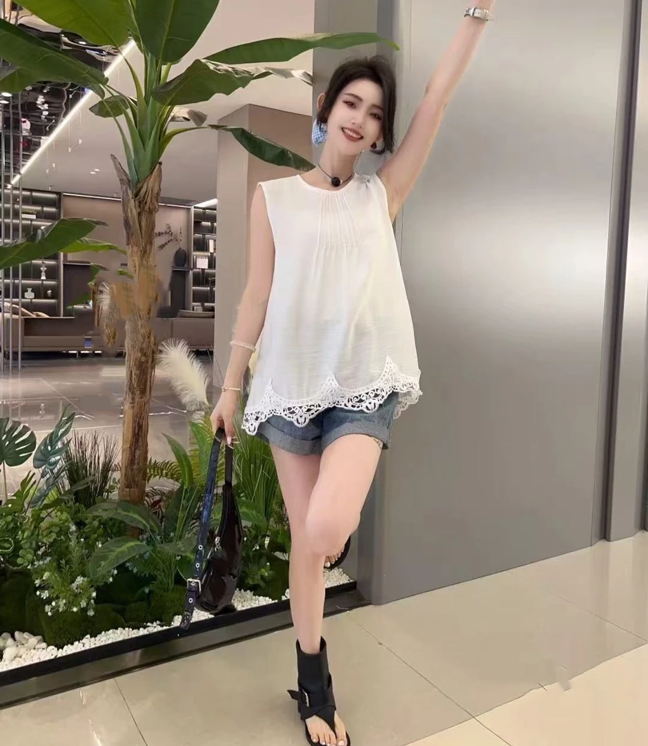 奇奇家潮派大码夏季新款宽松韩版时尚拼接麻料坎袖背心