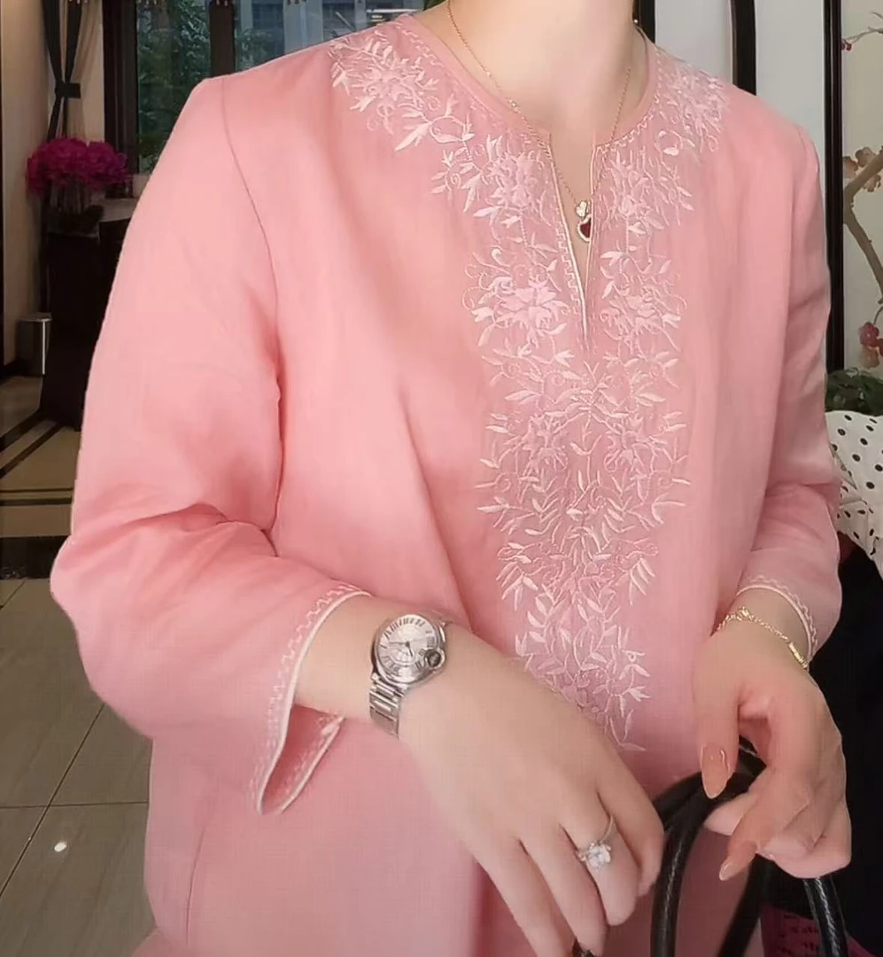 【安姬迩·自制】2025高端苎麻重工刺绣衬衫女夏季纯色小衫麻料上衣