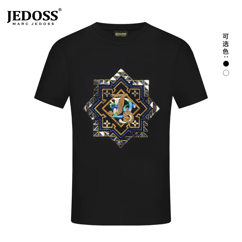 JEDOSS/爵迪斯2025夏季新款男士八角潮酷珠片烫钻圆领短袖T恤M810