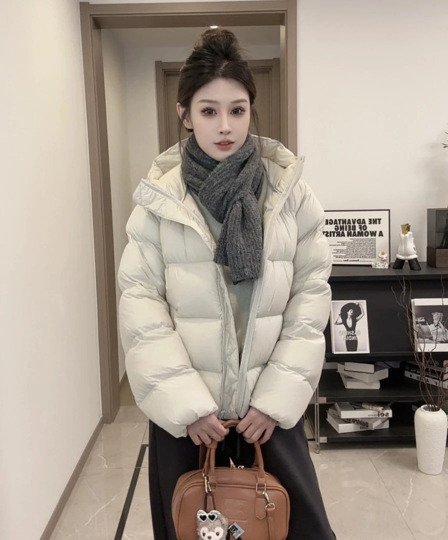 可溯源【绒子含量90%白鸭绒】新款时尚百搭连帽同款羽绒服077