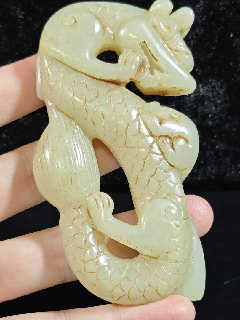 旧藏天然和田玉望子成龙手把件摆件龙行天下121克98*50*15mm