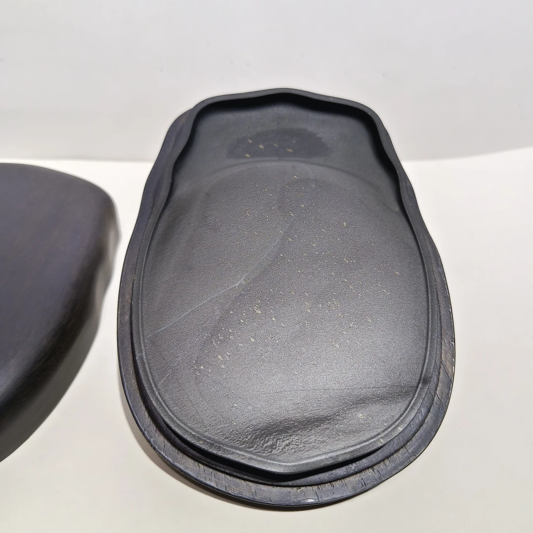 歙砚龙尾砚老坑龙尾石眉纹金星蝉形素砚12.6x9x1.4cm