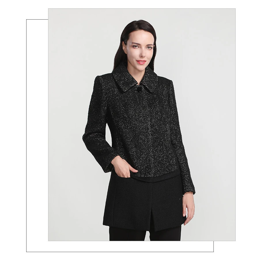 靓诺水波纹毛呢外套上衣时尚LD15410A秋冬气质黑色