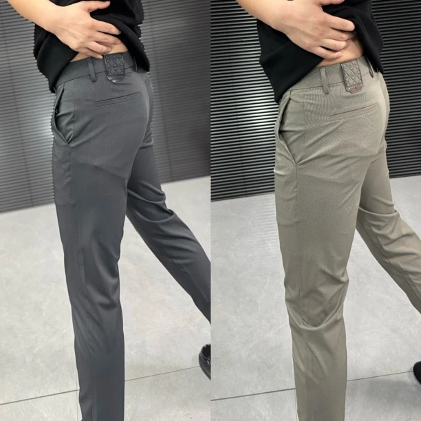 新款男士夏季款商务休闲裤时尚潮流轻奢穿搭千鸟格修身小脚九分裤