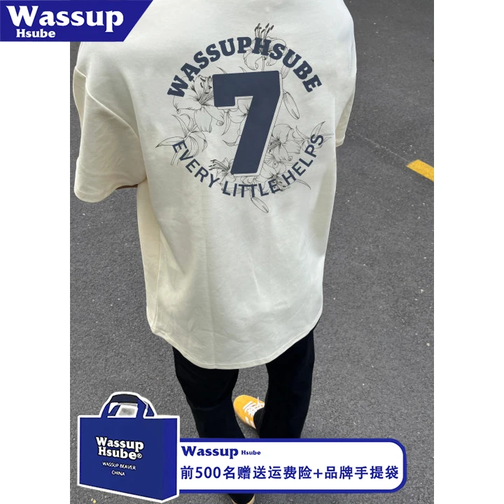 WASSUP HSUBE夏季潮牌数字字母印花短袖T恤男女重磅纯棉半袖上衣