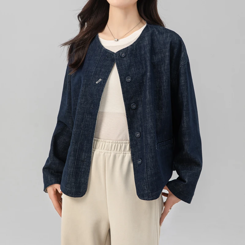两面穿外套女2025秋季新款圆领显瘦纯棉牛仔上衣高级感夹克小个子
