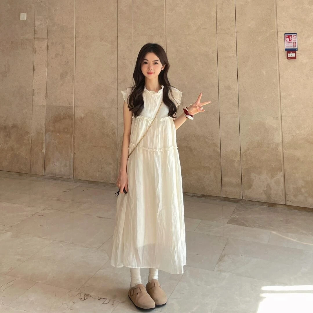 小飞袖连衣裙女2025秋季新款小个子法式气质中长裙设计感小众裙子