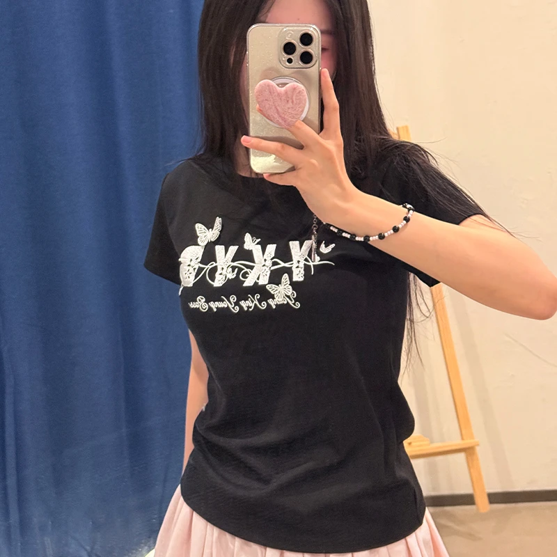 YKYB子韬T恤设计感小众立体蝴蝶修身正肩百搭情侣短袖上衣夏季