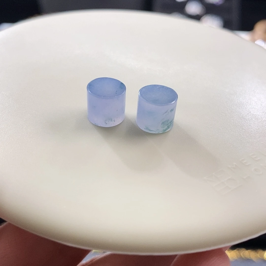 散珠翡翠一对冰紫桶珠