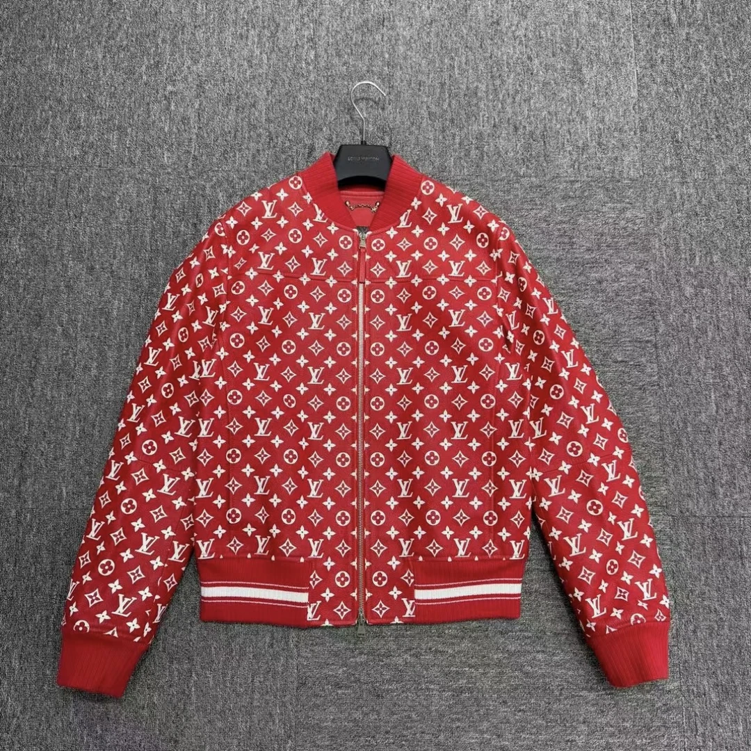 未使用 LouisVuitton/路易威登 联名supreme满logo皮衣