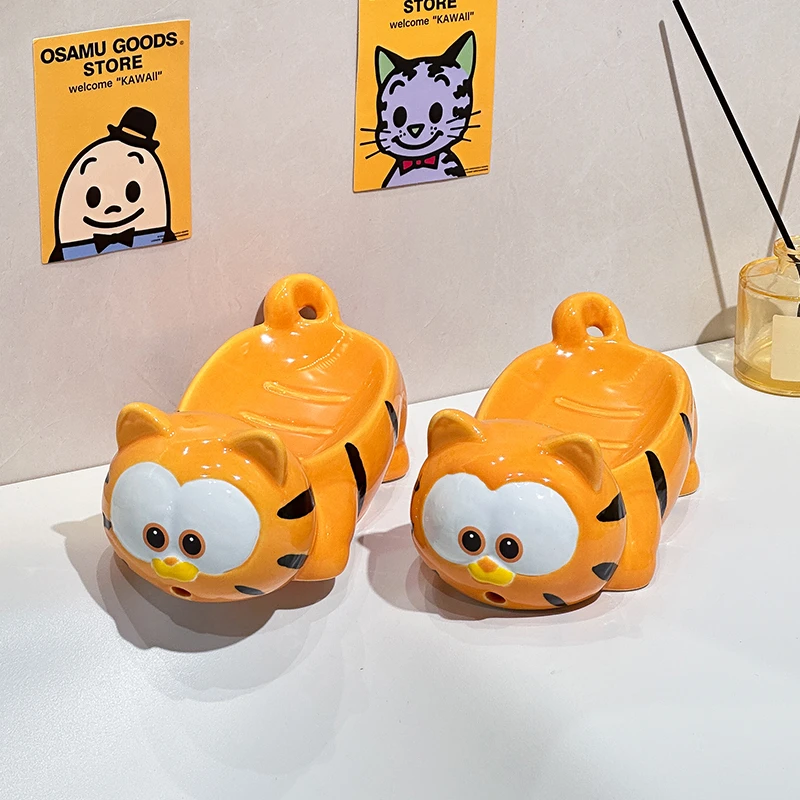 大眼加菲陶瓷肥皂盒家用洗漱台免打孔个性创意洗手台排水置物架