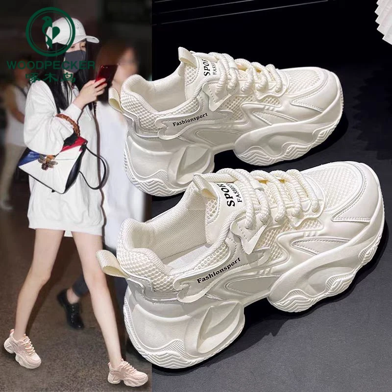 啄木鸟爆款老爹鞋女2024秋季新款百搭厚底运动透气网面增高休闲鞋