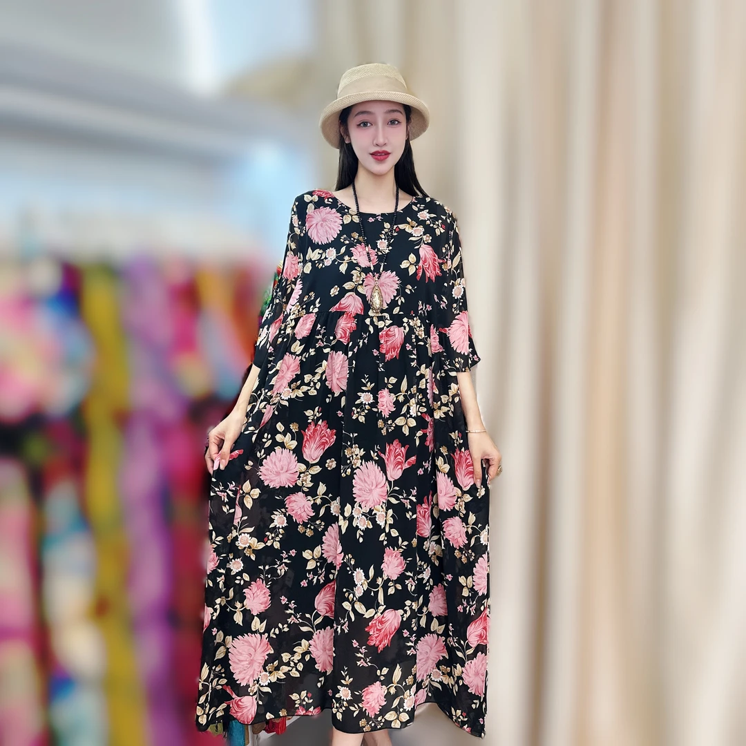 【屋顶花园粉】夏季连衣裙通勤风宽松型慵懒风